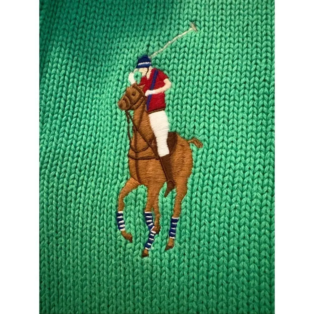 VTG Ralph Lauren Polo Kids Rugby Sweater Big Pony Green Size 7 Preppy